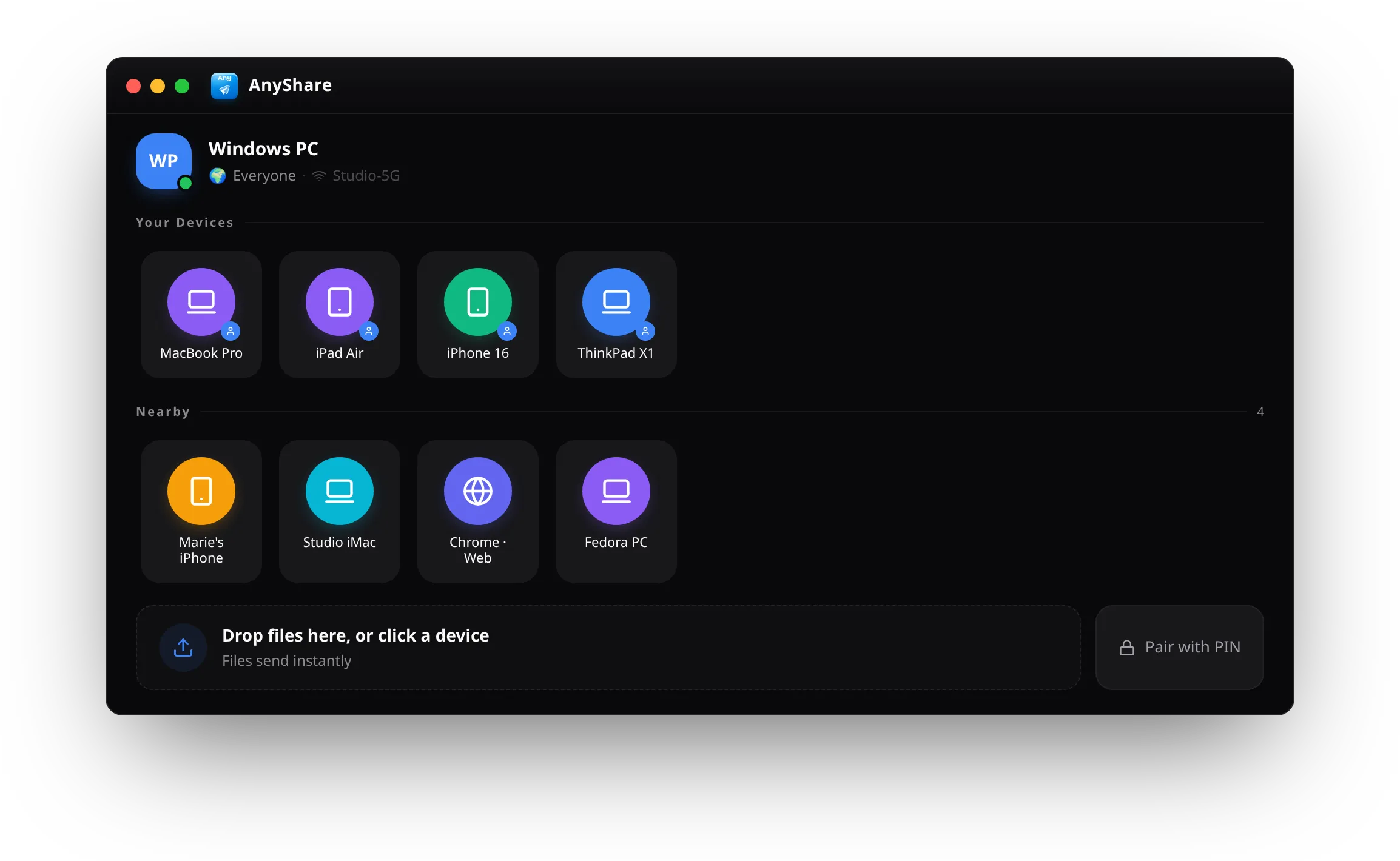 Die AnyShare-Desktop-App mit deinen Geräten